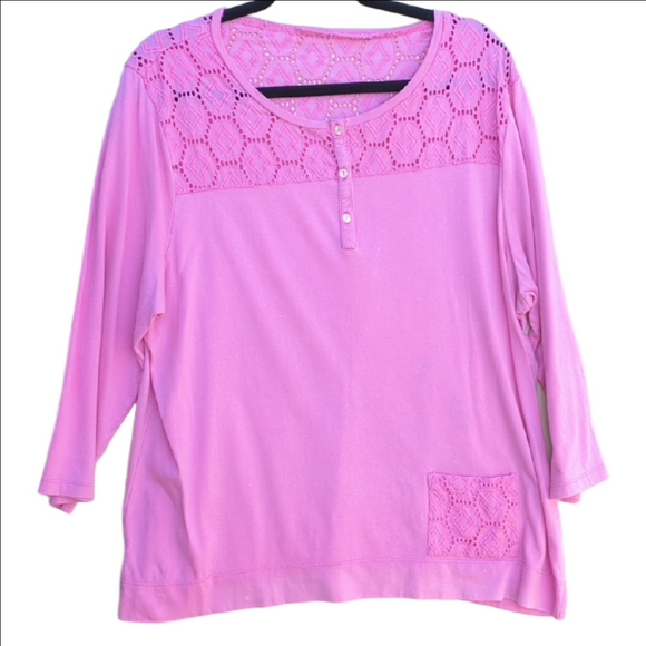 Tops - Pink Lace Detail Women's Top